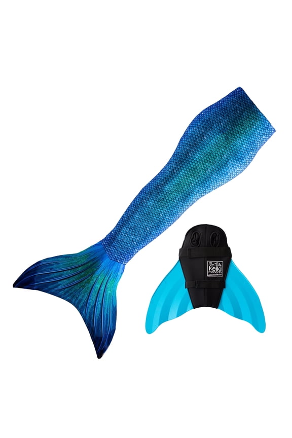Sun Tail Mermaid Swim Set; Blue Lagoon Mermaid Tail + Turquoise Monofin for Swimming; size - Child X-Large