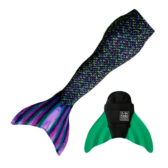 Sun Tail Mermaid Swim Set; Dragon Mermaid Tail + Green Monofin for Swimming; size - Child Medium