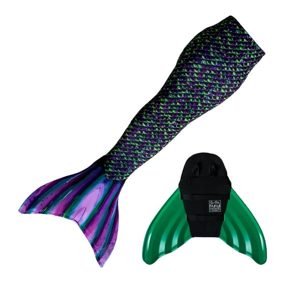Sun Tail Mermaid Swim Set; Dragon Mermaid Tail   Green Monofin for Swimming; size - Teen/Adult Large (JL)