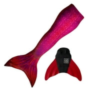 Sun Tail Mermaid Swim Set; Fiji Red Mermaid Tail + Red Monofin for Swimming; size - Child Large