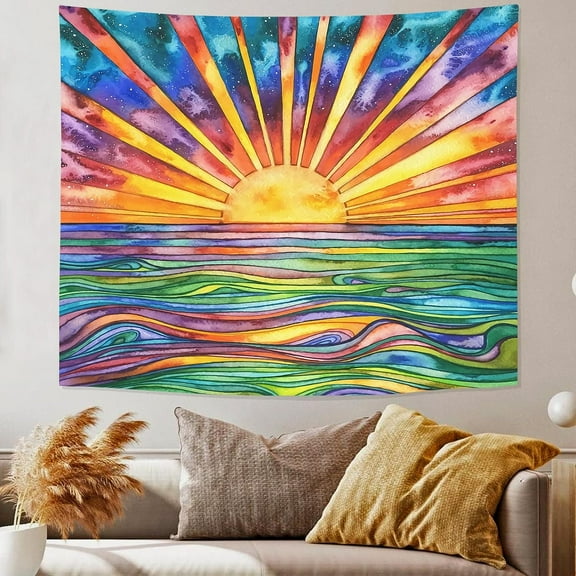 Sun Tapestry Wall Hanging, UV Blacklight Reactive Black Light Wall Tapestry Boho Funny Rainbow Tapestries for Bedroom Aesthetic Home Room Decor (Sun Black Light, 50''''x60'''')