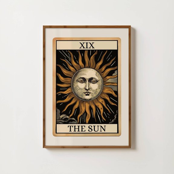 The Sun Tarot Card Print Pagan Wall Art Boho Wall Hanging Moon And Sun Tarot Wall Art Dark Academia Astrology Print Mystical Home Decor #912, Unframed Poster Size 12x18