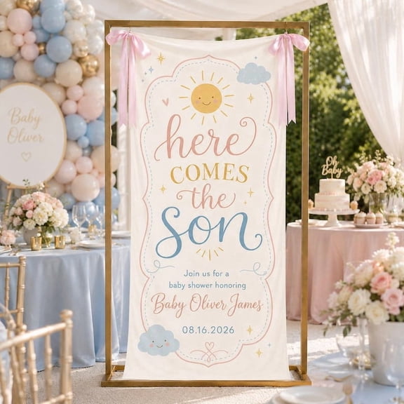 Sun Theme Fabric Welcome Banner, Personalized Name and Date Sign, Custom Party Backdrop, Event Decor Gift