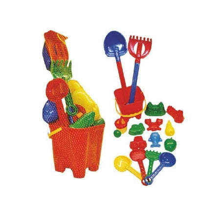 Sun Traders Sand Toy Set for Kids, 16 Pieces, Includes Bucket, Shovels, Rakes, 23.5"x7.25"x6.5"