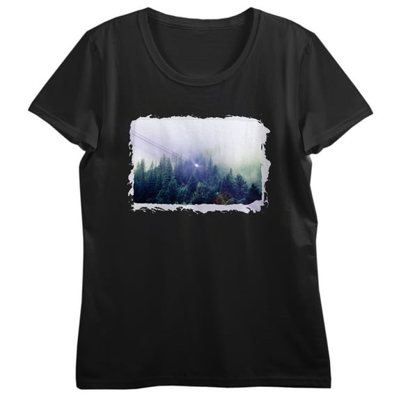 Sun & Trees Filtered Photograph Crew Neck Short Sleeve Women's Black T-shirt-3XL