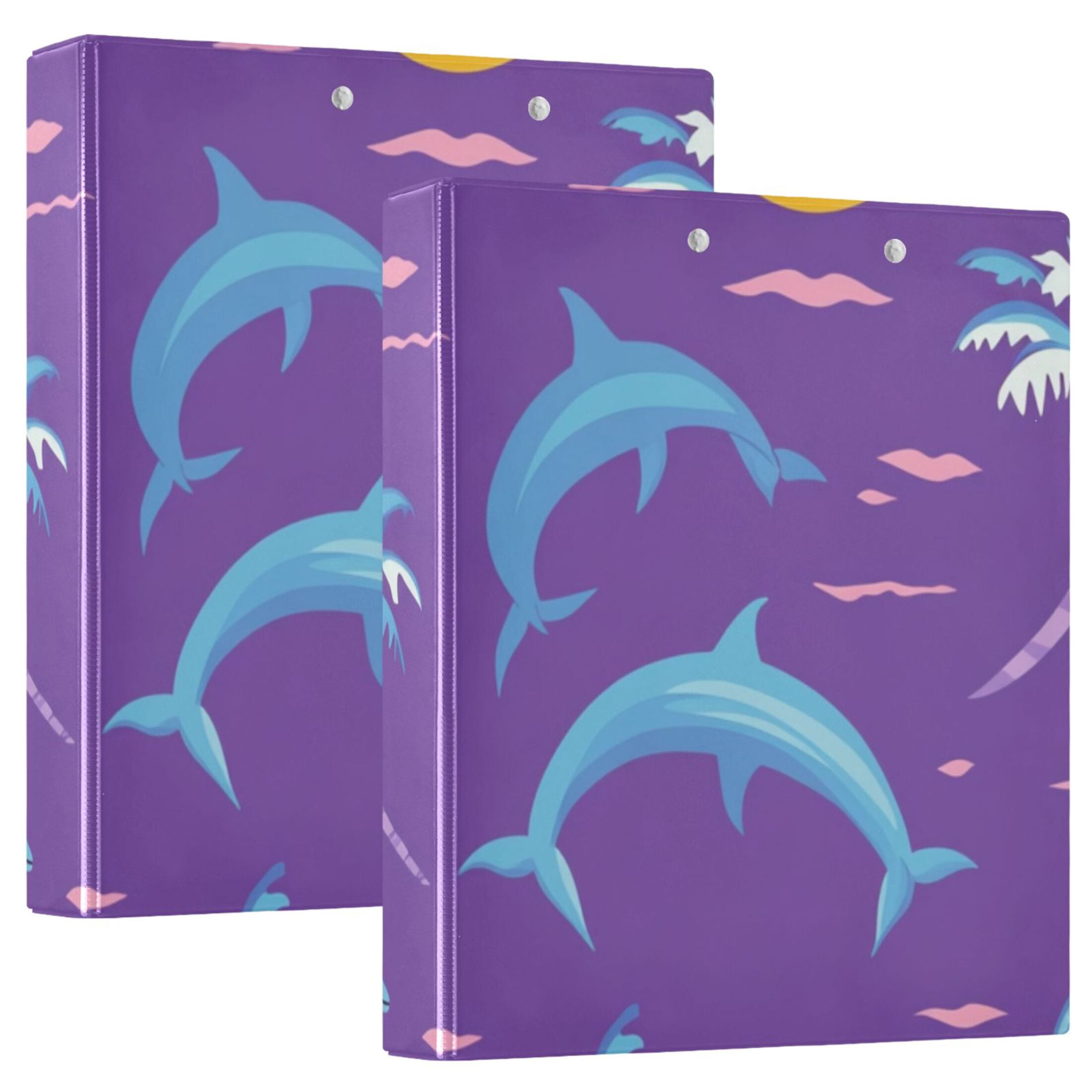 Sun Trees Whales Purple 3 Ring Binders 1.5 inch Hardcover File Folders with Interior Pockets A4 Size Organizer for School Office Hospital