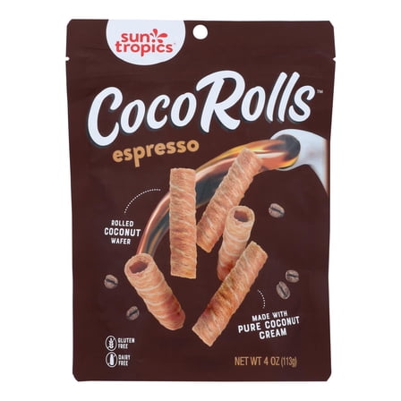 Sun Tropics Coco Rolls Espresso, Rolled Coconut Wafer - Case of 12 - 4 OZ