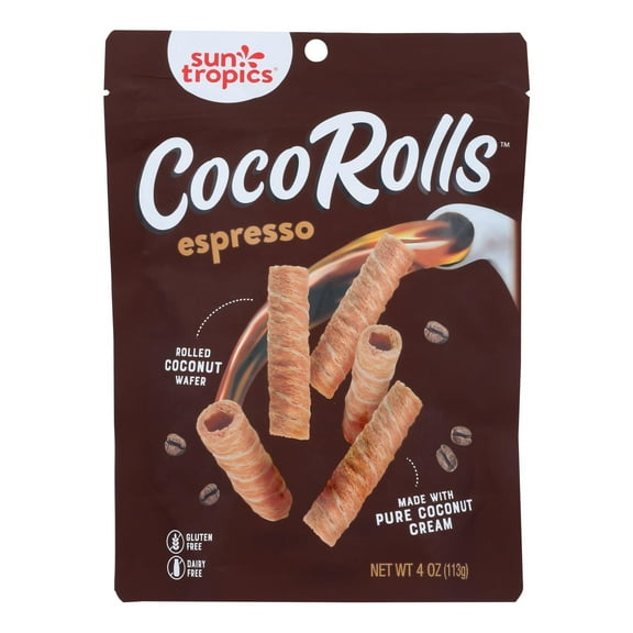 Sun Tropics Coco Rolls Espresso, Rolled Coconut Wafer - Case of 12 - 4 OZ