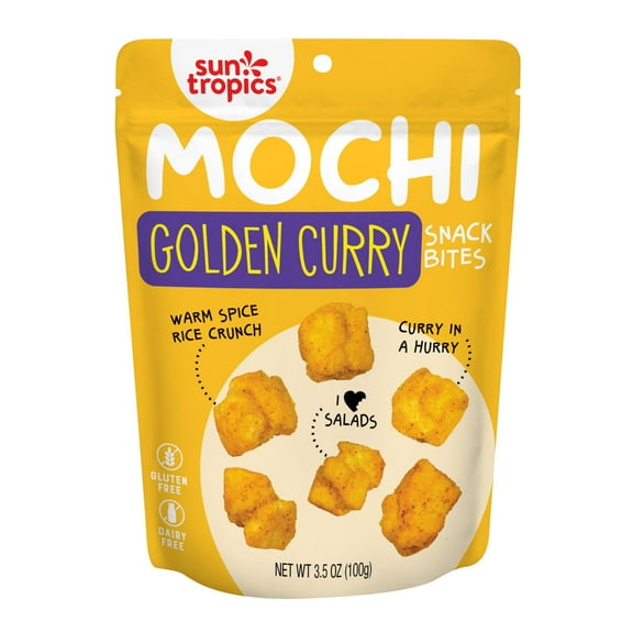 Sun Tropics Mochi Snack ESF27 Bites, Golden Curry 3.5 oz (6 Pack) | Crispy Crunchy Mochi Bites, Rice Nuggets | Mochi Puff Rice Crackers- Gluten Free & Dairy Free- No MSG Added | Asian Rice Snacks