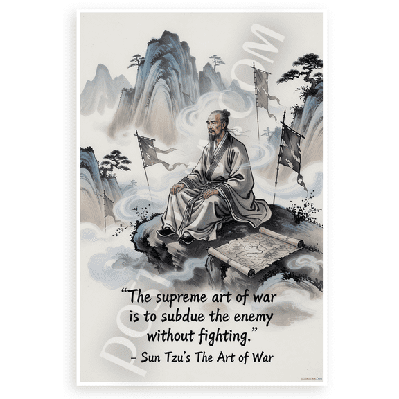 Sun Tzu 'Supreme Art of War is to Subdue the Enemy Without Fighting' Inspirational 12x18 US Made Poster