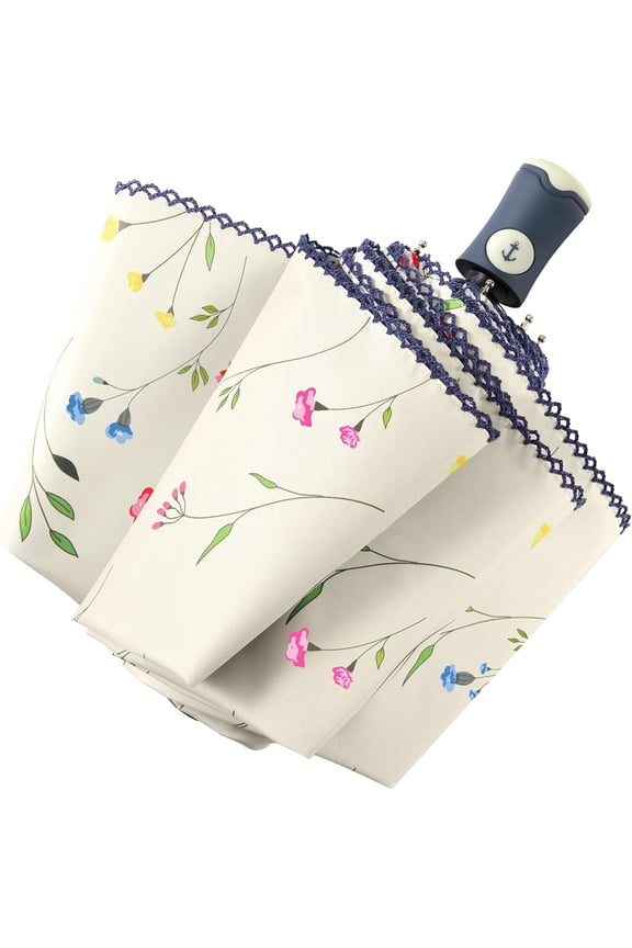 Sun Umbrella Compact Folding Travel Umbrella Auto Open and Close Windproof Rainproof UV Protection Parasol with Black Coating