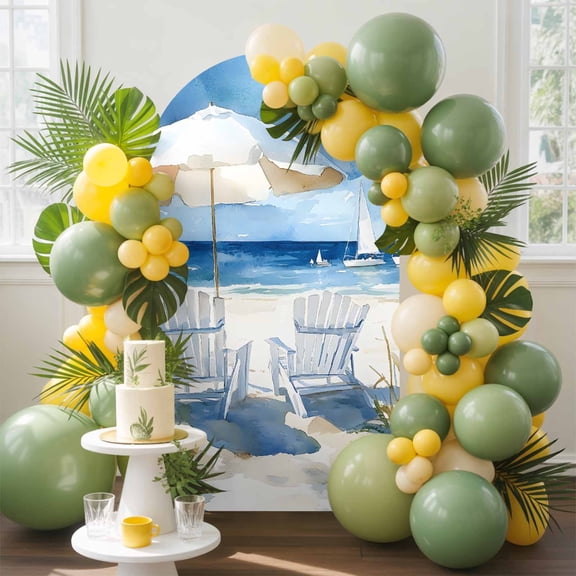 Sun Umbrella Ship Arch Backdrop Cover, 5FT, Watercolor Beach Chair Summer Beach Spandex Arch Covers Double-Sided Backdrop for Wedding Birthday Party Photo Background Decoration