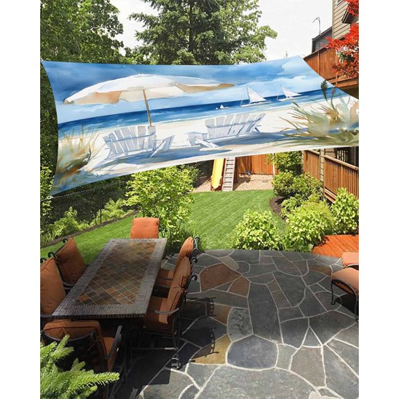 Sun Umbrella Ship Waterproof Sun Shade Sail Watercolor Beach Chair Summer Beach Outdoor Patio Sun Shades Canopy UV Block Waterproof Sunshade for Garden Backyard Deck Pergola 6.5x10 Ft