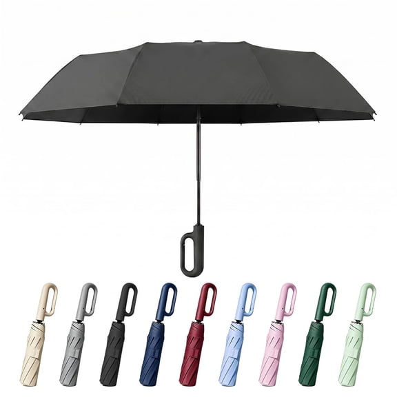 Sun Umbrella UV Protection, Automatic Folding Travel Umbrella with Ring Buckle Handle, Double Layer Windproof Compact Umbrella for Sun & Rain