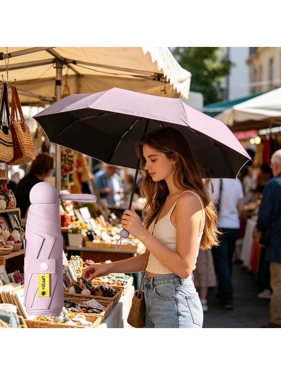 Sun Umbrella UV Protection Upf 50+, Compact Portable Travel Parasol, Windproof and Waterproof Folding Sun and Rain Small Umbrella for Walking