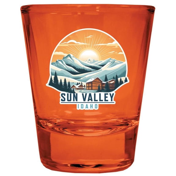 Sun Valley Idaho Design A Souvenir Full Color 2 oz Round Shot Glass Orange