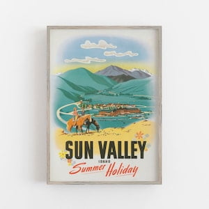Sun Valley Idaho Vintage Travel Poster, Retro Wall Art , Poster Print Only
