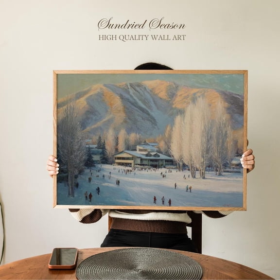 Sun Valley Ski Resort Winter Art Idaho Mountain Village Alpine Lodge Decor, Unframed Paper Poster 8x10in