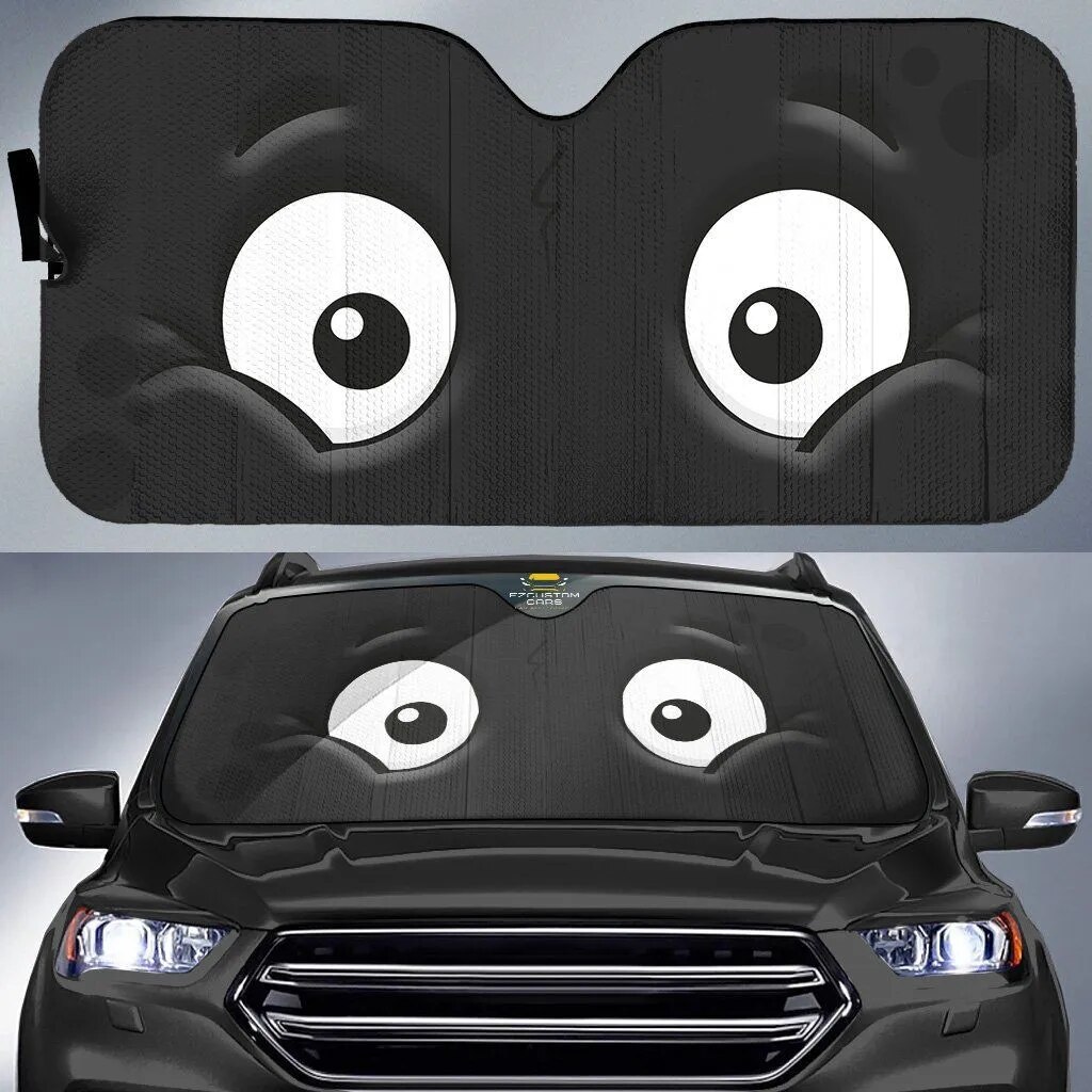 Sun Visor Car Front Windshield White Angry Eyes Car Sunshade Custom Car