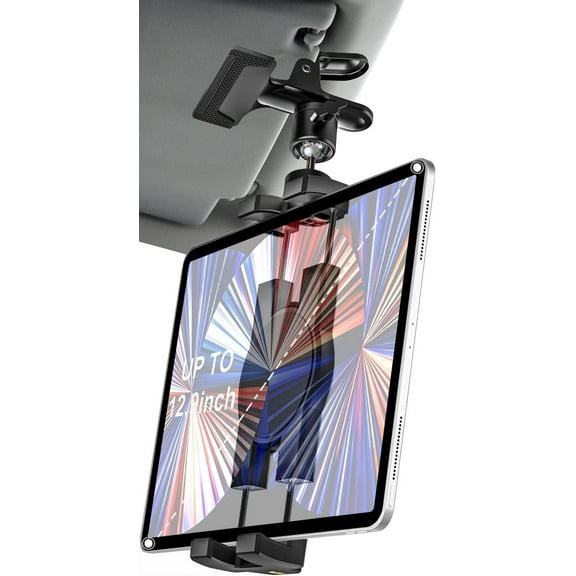 Sun Visor Car Tablet Holder, Visor Clip Tablet Mount for Car, 360 Rotation Universal Steering Wheel Tablets Clamp with 1/4'' Screw for iPad Pro Air Mini, Phone, Switch, 4.7-13" Devices/Camera