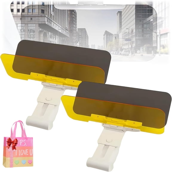 Sun Visor for Car Universal Anti-Glare Polarized Visor Extender, Anti-Glare Clip-On Shield, Adjustable Visor Extension, 2 in 1 Day and Night Universal Sun Visor Extender for Car, SUV (2Pcs)