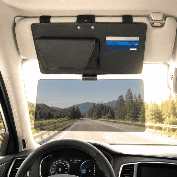 Sun Visor Extender for Car (Polarized, UV400, Zipper Slider, 2 Side Sunshade, PC Lens) Visor Extender Attachment for Car Visor, Anti-Glare for Safe Driving