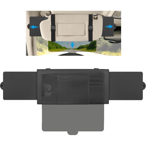Sun Visor Extender for Car,Upgraded Adjustable Sun Visor with Lens and Dual Side Sunshade, with Storage Function, Anti-Glare/UV, Suitable for Sedans and SUVs
