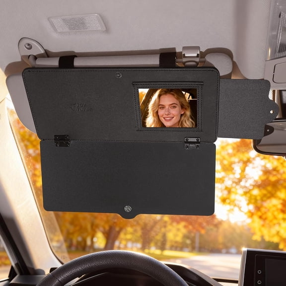 Sun Visor Extender for Cars, Adjustable Visor Extension Sun Blocker, Protects from Glare/UV Rays, Windshield and Side Window Sunshade, Built-in Mirror, Black