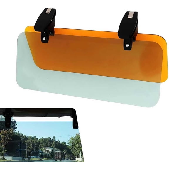 Sun Visor Extender, Dual-side Reversible Sun Visor Glare Guard, 13.4" x 5.5" 2 in 1 Day and Night Sunshade Extender, Universal Polarized PC Lens for Most Cars (Yellow)