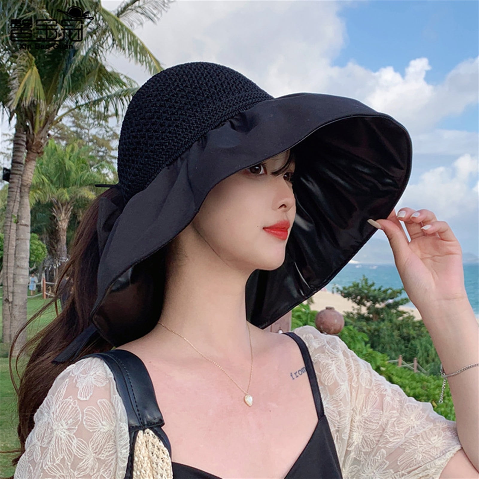 Sun Visor Hat Bow-knot Design Super Soft Polyester Women Summer Sun  Protection Wide-brimmed Hat Camping Supplie