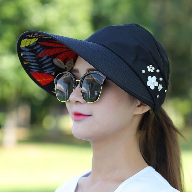 Sun Visor Hat Large Brim Summer UV Protection Cotton Foldable