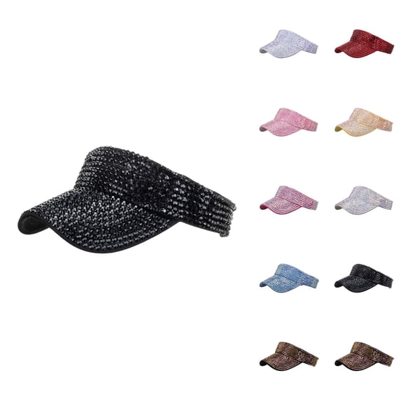 Sun Visor Hat for Women Shiny Rhinestone Adjustable Summer Sun Hat