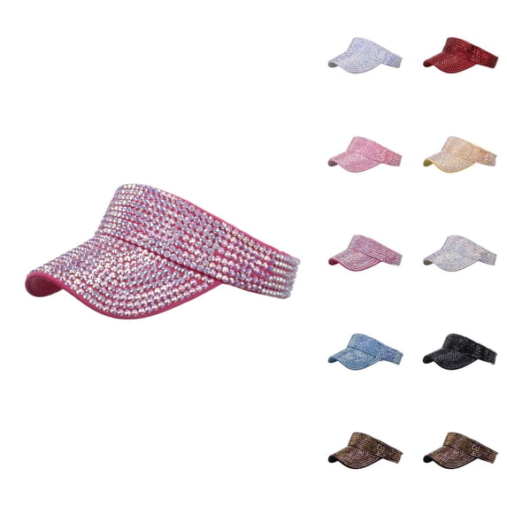 Sun Visor Hat for Women Shiny Rhinestone Adjustable Summer Sun Hat