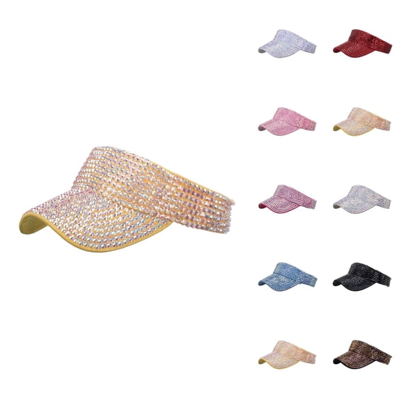 Sun Visor Hat for Women Shiny Rhinestone Adjustable Summer Sun Hat