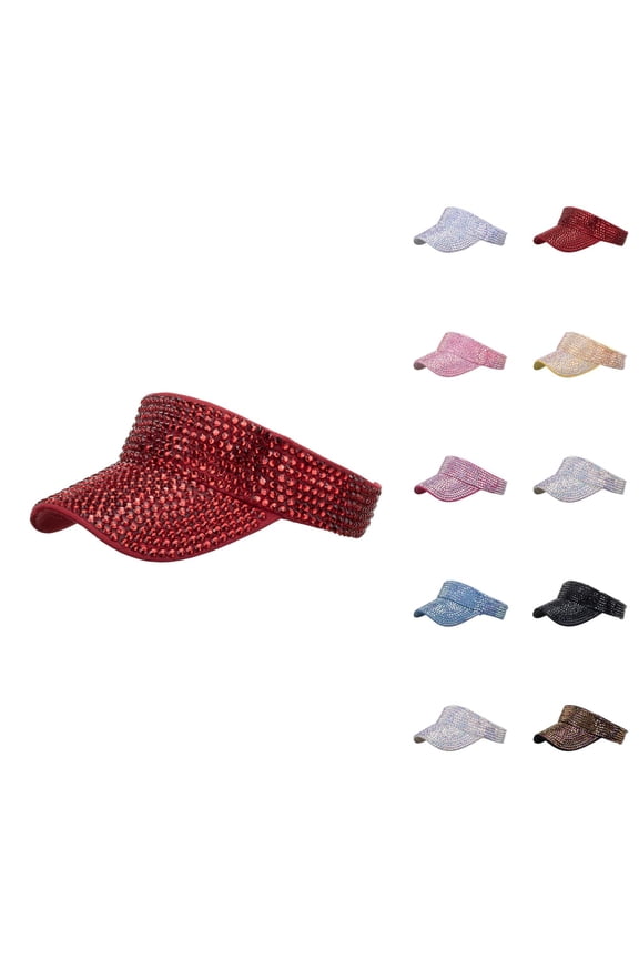Sun Visor Hat for Women Shiny Rhinestone Adjustable Summer Sun Hat