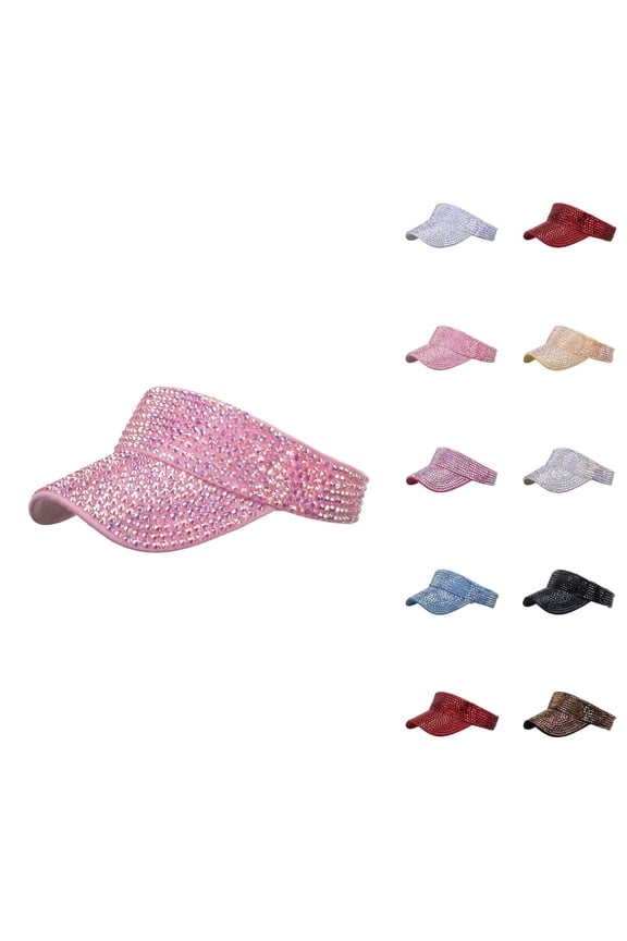Sun Visor Hat for Women Shiny Rhinestone Adjustable Summer Sun Hat