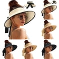 thumbnail image 1 of Sun Visor Hat for Women Wide Brim Ponytail Straw Hat UV UPF Summer Beach Vacation Packable Foldable Travel Brown One Size, 1 of 3