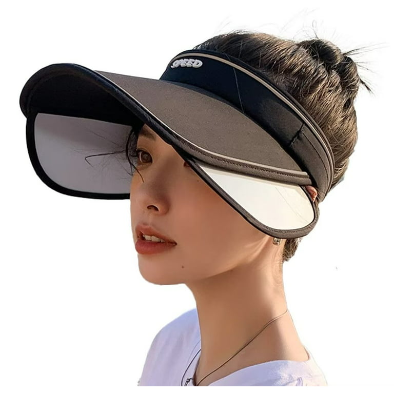 Sun Visor Hat for Women with Retractable Brim UV Protection Wide Brim Golf  Visor Cap Tennis Running Sunshade Hat 