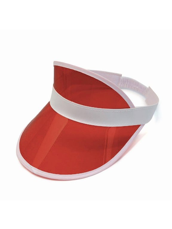 Sun Visor Hats for Women UV Protection Hat, Clear Plastic Visor Retro Summer Beach Sun Hat, Tourist Bingo Casino Dealer Costume, Sports Visor for Tennis Golf Running (Red)