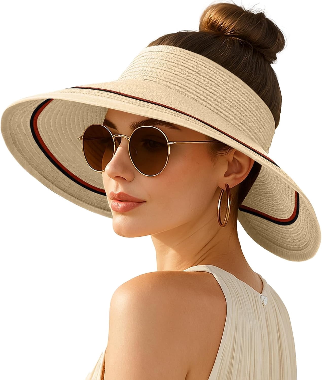 Packable Wide Brim Sun Visor Hat for Women - Adjustable, Foldable, Ponytail Fashionable Women main image 2