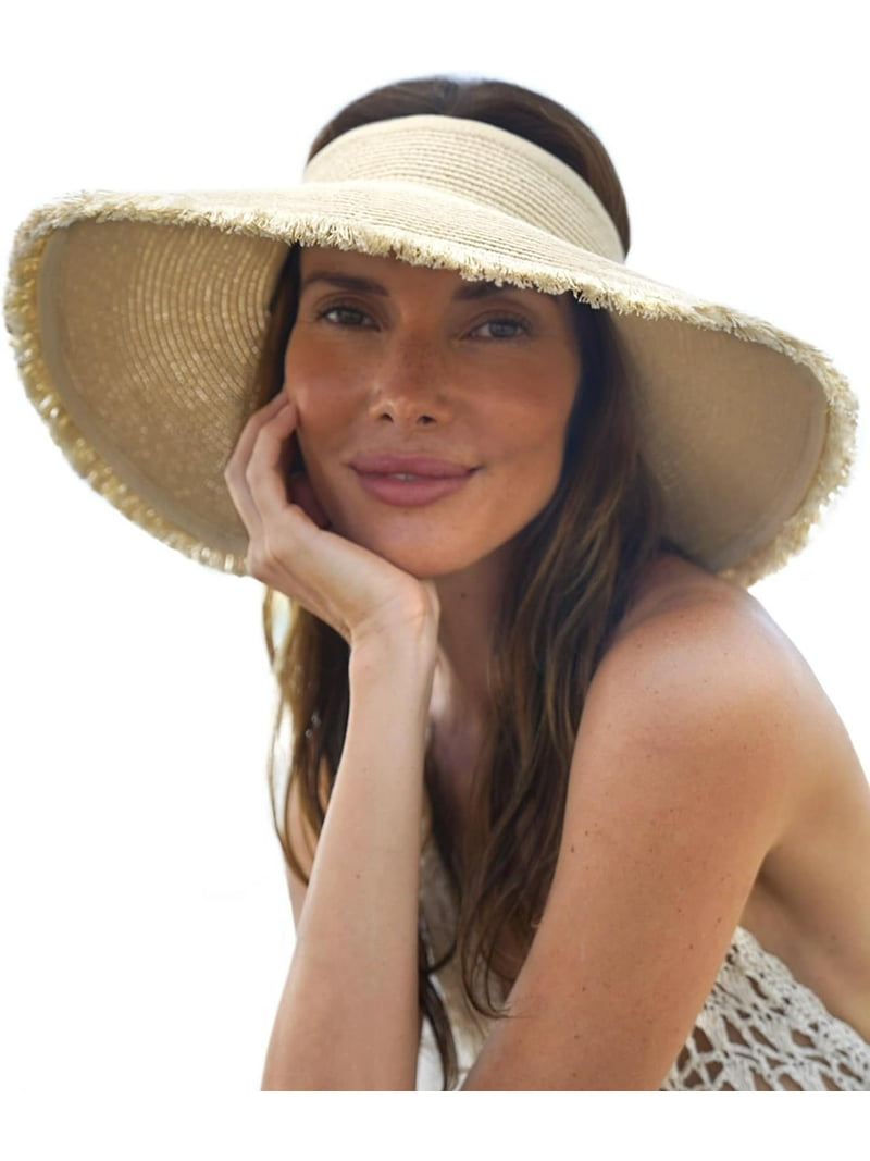 Sun Visor Hats for Women Wide Brim Straw Roll-Up Ponytail  display picture 3