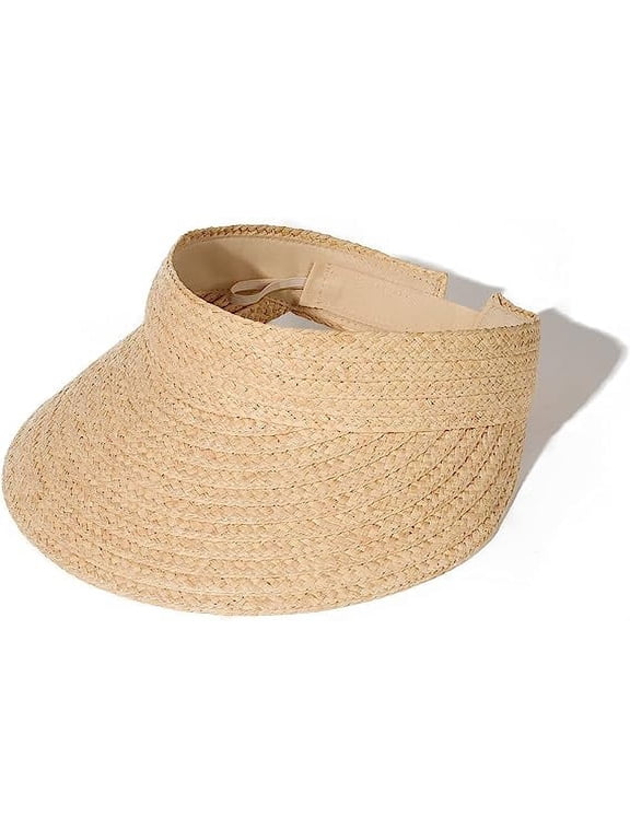 Sun Visor Hats for Women Wide Brim Straw Visors Womens Foldable Beach Visors Summer Roll Up Ponytail Beach Hat
