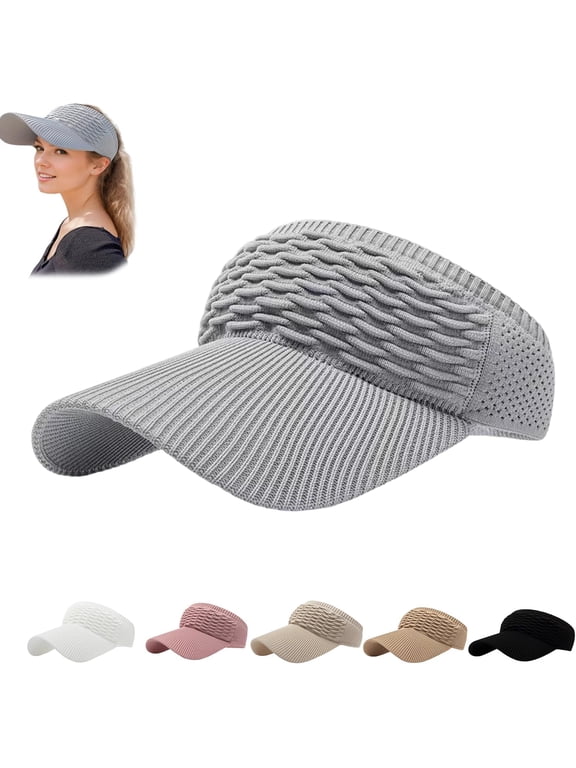 Sun Visor Hats for Women, Wide Brim Sun Hats for Women UV Protection, Ponytail Quick Drying Knitted Running Visors for Women