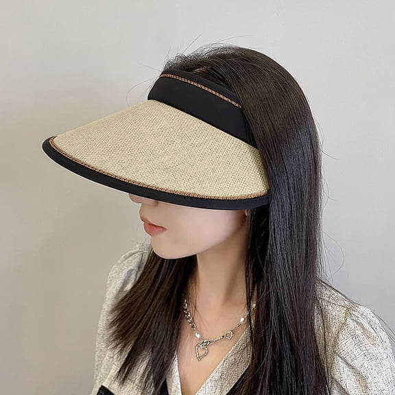 Sun Visor Hats for Women Wide Brim UPF 50  UV Sun Protection Visor Hats Casual Adjustable Roll up Summer Beach Caps Outdoor