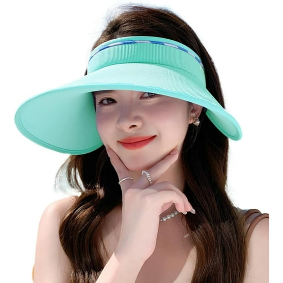 Sun Visor Hats for Women Wide Brim UPF 50+ UV Sun Protection Visor Hats Casual Adjustable Roll up Summer Beach Caps