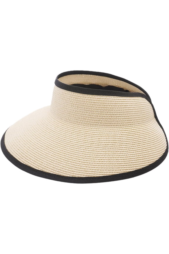 Sun Visor Hats for Women, Women's Summer Ponytail Foldable Straw Beach Hat with UPF 50+