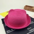 thumbnail image 1 of Sun Visor Little Children Summer Girls Straw Hats Cat Ears Baby Hat ROSE RED, 1 of 8