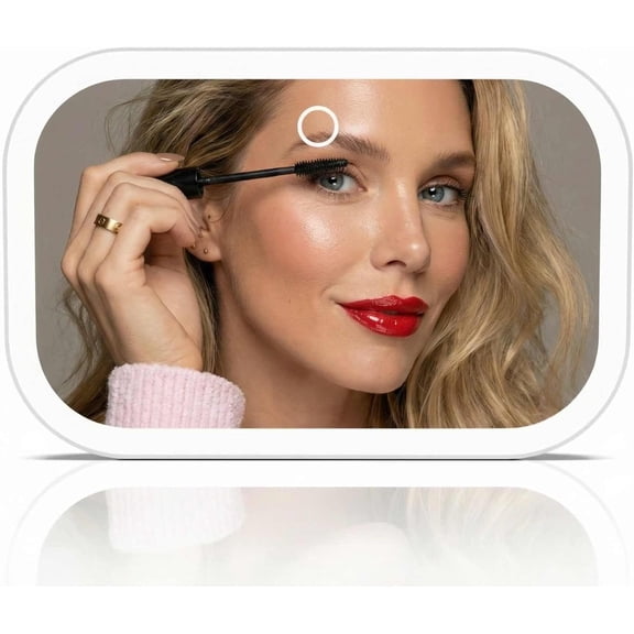 Sun Visor Makeup Mirror with Light, Rechargeable, 3 Color Modes, Dimmable, Adjustable Strap Clip- Mirror, fit, -in Kickstand (Juni 2) - White