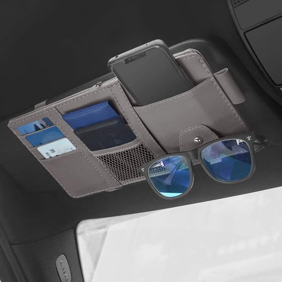 Sun Visor Organizer, Auto Interior Accessories Pocket Organizers, Registration and Document Holder, Personal Belonging Storage Pouch Organizer, Items for (Grey)