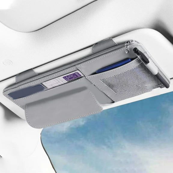 Sun Visor Organizer Car Leather Interior Pocket Pen Glasses Bag Storage Holder Grey